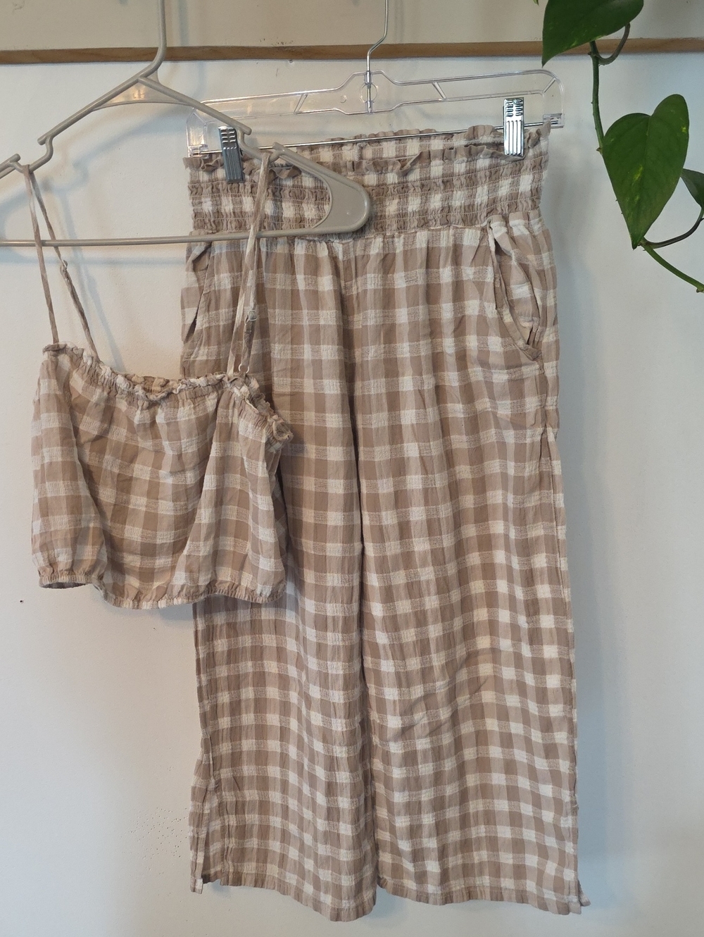 aerie Beige Gingham Set
